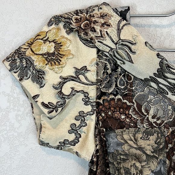 Host Pick❣️Beguile by Byron Lars Size 2 Black/Tan Pieced Brocade LBD - Picture 5 of 15